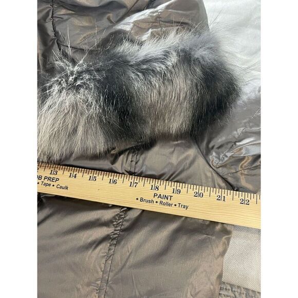 Adrienne Landau Large‎ Anorak Coat Gray Fox Fur Trim Hooded Belted Puffer Jacket - Picture 11 of 12